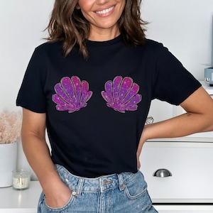 Camiseta de concha de sirena, camiseta de sirena, camiseta de concha, camiseta con sujetador de concha, disfraz de sirena, camiseta de bikini de concha