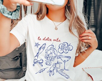 La Dolce Vita Shirt  Italian Summer Tee  Coastal Grandma Style Pasta Lover Gift  Mediterranean  T-Shirt Fisherman Aesthetic