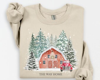 Gezellige hutsweater Winterhut-sweater Snowy Day Ronde hals Retro kerst Winters tafereel Vintage kersttrui