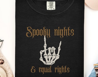 Spooky Nights & Equal Rights skeleton hand T-shirt | Halloween feminist top