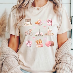Coquette France Shirt Eiffel Tower Shirt Paris Shirt Balletcore Shirt Coquette French Shirt Croissant Pink Bow France Lover Shirt