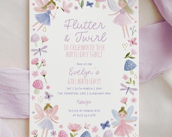 Fairy Birthday Invite, Girls Birthday Invitation Printable, 3rd 4th 5th 6th