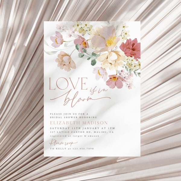 Love in Bloom Bridal Shower Invitation, Spring Bridal Shower Invite, Floral Bridal Shower Editable Template Floral Invitation Template Bloom