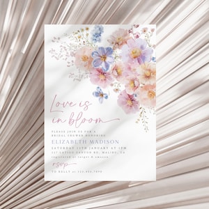 Love in Bloom Bridal Shower Invitation, Wildflower Bridal Shower Invite, Floral Bridal Shower Editable Template Pink Purple Blue Flowers