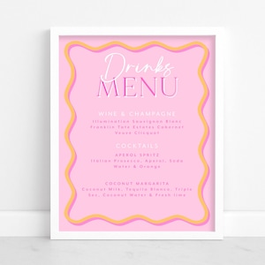 Brautparty Bar Schild Gewellt Rosa Wriggly Border Bridal Shower Getränke Menü Schild Pink und Orange Wave Border Bar Menü Vorlage Braut Bar Schild