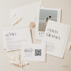 Minimalist Wedding Invitation Suite, Editable Minimal Wedding Invite Set, Modern Wedding Invite, Photo Wedding Invitation Template, WED15