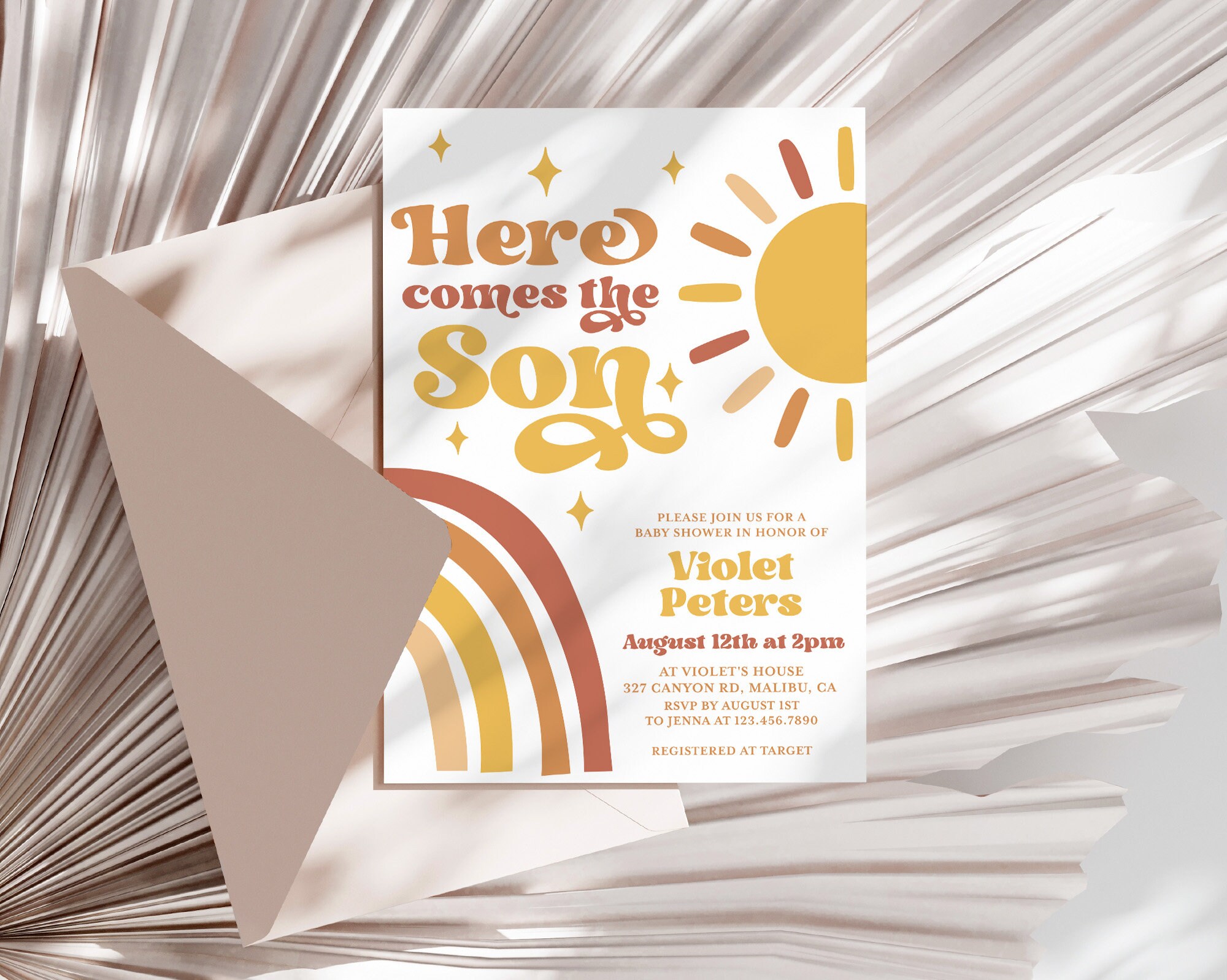 Here Comes the Son Baby Shower Invitation Template Editable, Boy Baby