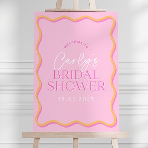 Bridal Shower Welcome Sign Wavy Pink Wriggly Border Bridal Shower Welcome Sign Pink and Orange Wave Border Printable Welcome Sign Bridal