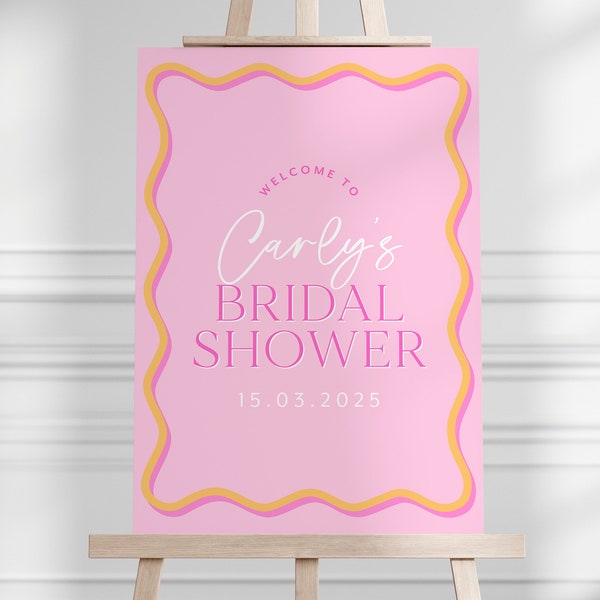 Bridal Shower Welcome Sign Wavy Pink Wriggly Border Bridal Shower Welcome Sign Pink and Orange Wave Border Printable Welcome Sign Bridal