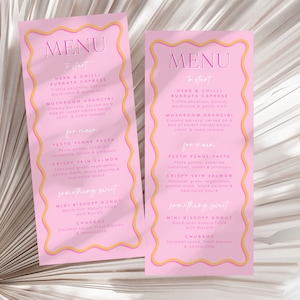 Brautparty Menü Vorlage Wellig Rosa und Orange Wriggly Border Bridal Shower Menü Karte Rosa Orange Wave Border Modernes Bridal Shower Menü