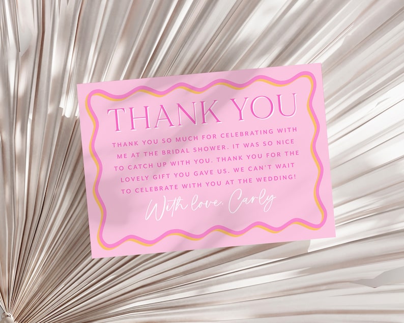 Bridal Shower Thank You Card Wavy Pink Wriggly Border Bridal Etsy