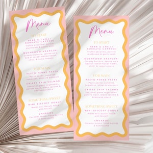 Bridal Shower Menu Template Wavy Pink and Orange Wriggly Border Bridal Shower Menu Card Pink Orange Wave Border Modern Bridal Shower Menu