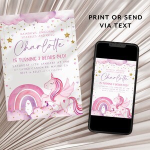 Unicorn Birthday Invitation Template, Unicorns Rainbows Sparkles and ...