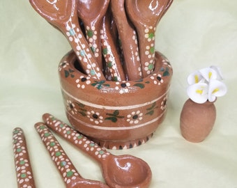 Cucharas de barro, clay spoon, barro artesanal, artesanias, holidays, Mexican decor