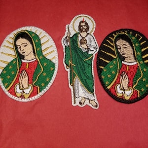 La Virgen de Guadalupe, San judas Tadeo, Mexico, Parches, Patches, iron on, Mexican, decor, Denim, Parches, easy iron on, hechos en Mexico