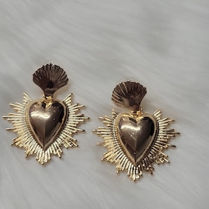 Heart earrings, Mexican Heart Earrings . Aretes, Milagro Earrings Sacred HeartMothers Day Earrings, dia de las madres