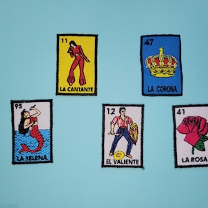 Parches Mexicanos, Loteria, Mexican loteria, Hecho en Mexico, patches, iron on, easy iron on, la corona, el Gallo, el alacran, el borracho