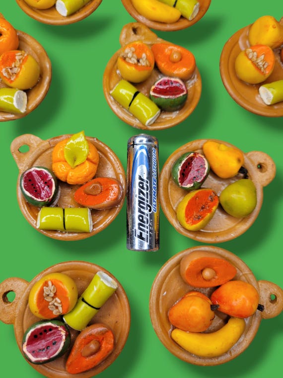 Frutas, plato de frutas diferentes, Barro, Ofrenda, Mini