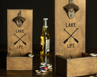 Wall Mount Bottle Opener, Lake Life, Beer Bottle Opener, Cap Catcher, Gifts For Him, Father's Day Gift, Beer Lover Gift, Housewarming Gift