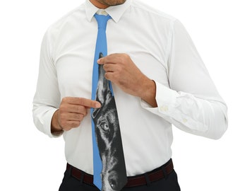 Doberman Light Blue Necktie, Gift for Him, Doberman Pincher Neckwear, Groomsman Gift, Ideal Gift for Stylish Men - Handcrafted Fashion