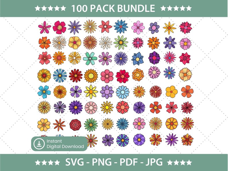 Flower SVG Bundle 100 Pcs PNG PDF Instant Download, Floral Svg, Svg ...