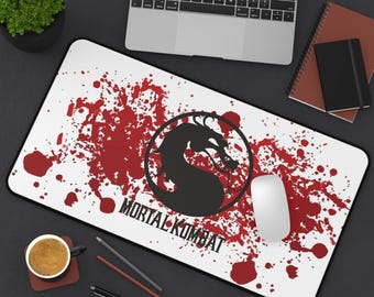 Unique Mortal Kombat Desk Mat with Blood Spatter Design
