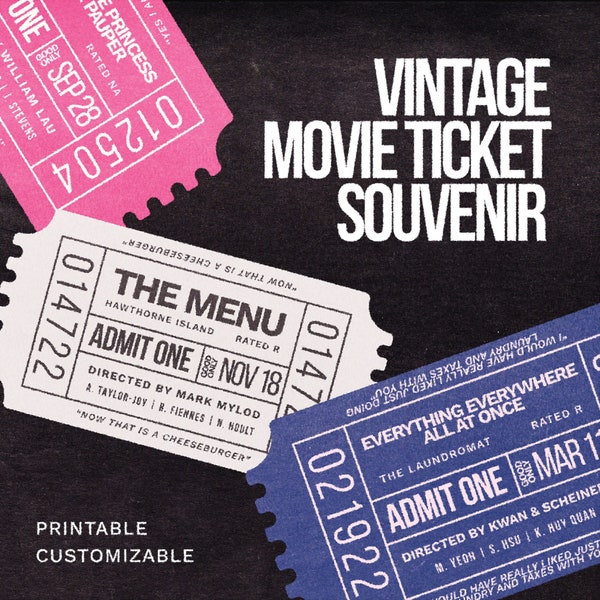 Downloadable, Digital Print, Vintage Movie Ticket Souvenir, Personalizable