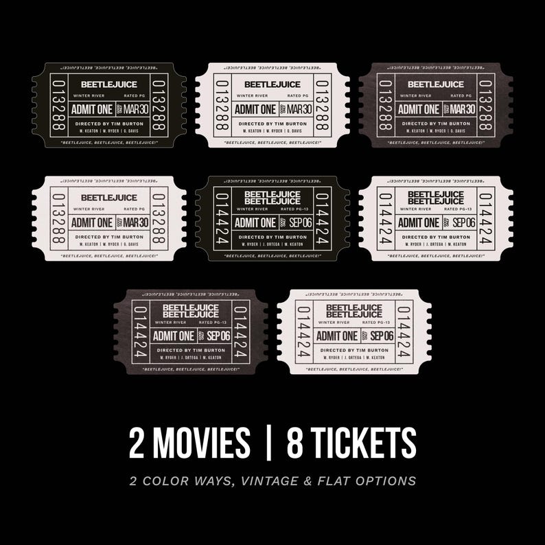 Beetlejuice and Beetlejuice Beetlejuice Movie Tickets Vintage Downloadable Digital Print Retro
