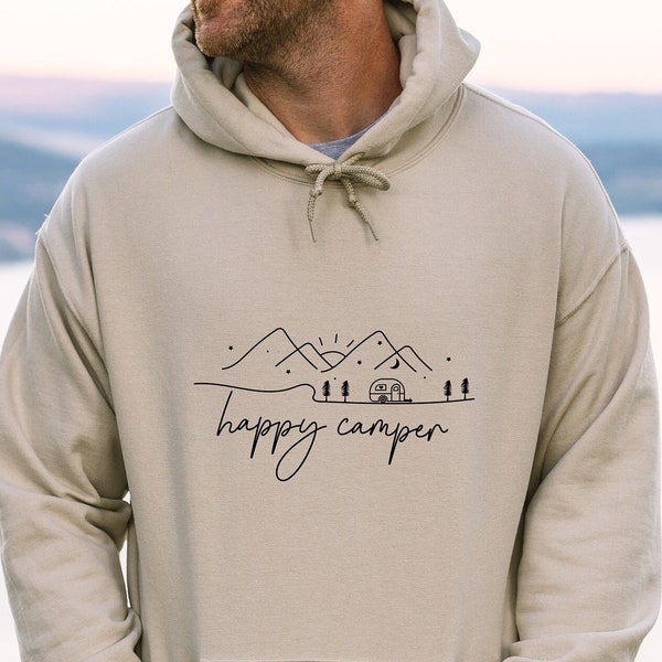 Happy Camper Hoodie, Nature Hoodies, Hiking Hoodie, Camping Crew Hoodies, Outdoor Hoodies, Gift For Camper, Family Hoodies, Adventure Gift