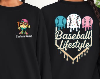 Personalized Baseball Ice Cream Sweatshirt;Custom Name Gameday Sport Sweater,Game Day Family Gift,