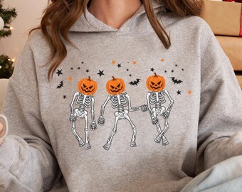 Dancing Skeleton Pumpkin Hoodie,Retro Halloween Pumpkin Hoodie,Funny Fall Hoodie,Halloween Women Hoodie,Spooky Skeleton Hoodie,Fall Hoodie,