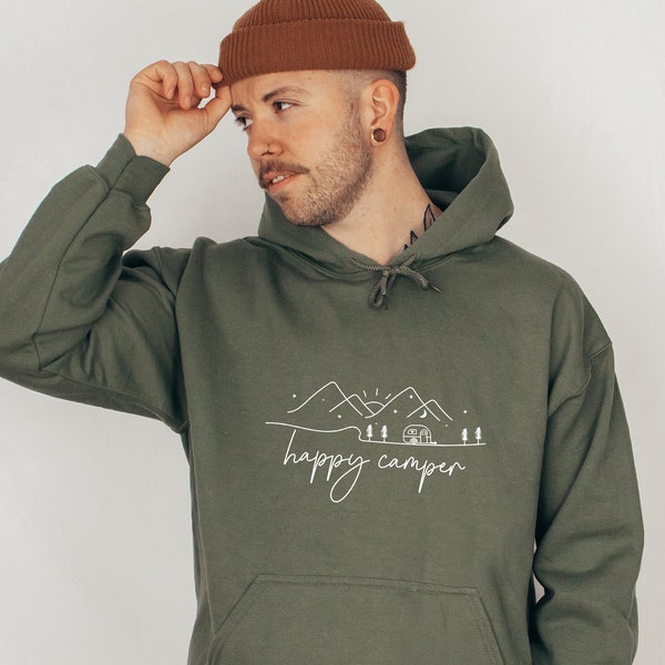 Happy Camper Hoodie, Nature Hoodies, Hiking Hoodie, Camping Crew Hoodies, Outdoor Hoodies, Gift For Camper, Family Hoodies, Adventure Gift