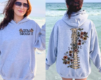 Grow Through It Hoodie, Grow Through Hoodies, Motivational Hoodie, Mental Health Hoodie For Girl, Flower Skeleton Hoodie, Plant Lady Gifts