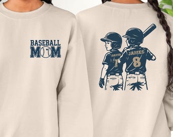 Custom Kids Names with Baseball Mom Comfort Sweatshirt,Personalized Baseball Kids Mom Sweatshirt,Custom Name and Number Baseball Sweatshirt,