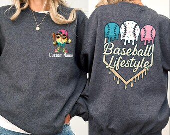 Personalized Baseball Ice Cream Sweatshirt;Custom Name Gameday Sport Sweater,Game Day Family Gift,