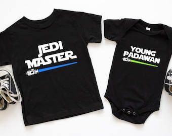 Family Matching Jedi Master young Padawan Shirt,Funny Jedi Matching Shirt,Matching Movie Shirts,Daddy daughter shirts,Dad and Son Jedi Shirt