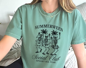 Comfort Colors Summerween Skeleton Shirt,Skeleton Beach Shirt,Funny Halloween Summer Shirt,Spooky Season Graphic Shirt,Social Club Shirt