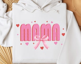 Coquette Mama Valentine Hoodie,Valentine Mom Hoodie,Mama Heart Hoodie,Mama Pink Ribbon Hoodie,First Time Mom Gift,New Mom Gift Hood,Mom Hood