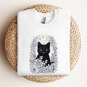 Black Cat Sweatshirt, Halloween Sweatshirt, Black Cat, Fall Sweatshirt for Women, Halloween Crewneck, Cottagecore sweatshirt, Spooky Season