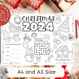 Christmas Activity Placemat, Christmas Colouring Placemat, Printable Christmas Placemat for Kids, Christmas Coloring Mat, instant download