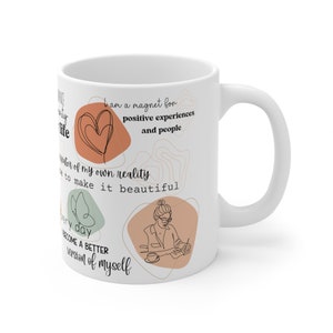 Taza de afirmaciones positivas, taza de café recordatorios, taza de mentalidad matutina, regalos divertidos de salud mental, taza de buenas vibraciones, taza de vibraciones positivas