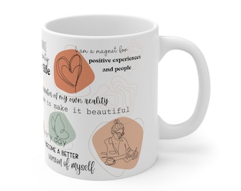 Taza de afirmaciones positivas, taza de café recordatorios, taza de mentalidad matutina, regalos divertidos de salud mental, taza de buenas vibraciones, taza de vibraciones positivas