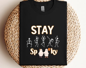 Stay Spooky Retro Skeleton Shirt, Halloween Cute Ghost and Skeleton Shirt, Retro Ghost Skeleton Halloween T-shirt, Halloween retro tee