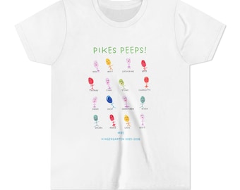 Pikes Peeps Chart-T-shirt voor jongeren | Kleurrijke Ice Pop-personages, zomershirt voor kinderen