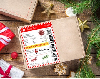 EDITABLE Santa Mail shipping label for kids, Australian Post Shipping Label, Christmas shipping sticker, North Pole mail, Canva template PDF