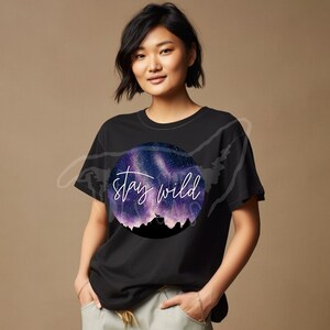 Stay Wild Wolf Howl Starry Night Graphic Shirt for Adventure Lover Gift for Dog Mom Outdoory Dog TShirt for Mountain Lover Graphic Tee