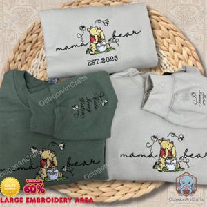 Custom Embroidered Mama Sweatshirt | Mother’s Day Gift | Comfort Colors Mama Bear Shirt with Kids&#39; Names | New Mom Personalized Gift