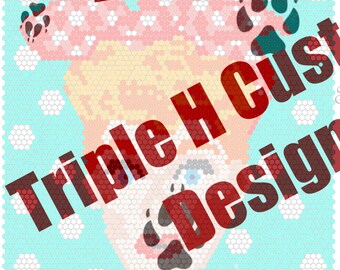 May include: A pixelated image of a cartoon dog's face with a pink and white polka dot background. The text "Triple H Cust Design" is superimposed over the image in red.