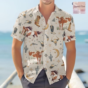 Western Cowboy Button Up, Button Shirt, Cowboy Hawaiian Shirt, Western Gifts for Cowboy Lovers, Button Shirt Outfit, Western Vibe Merch