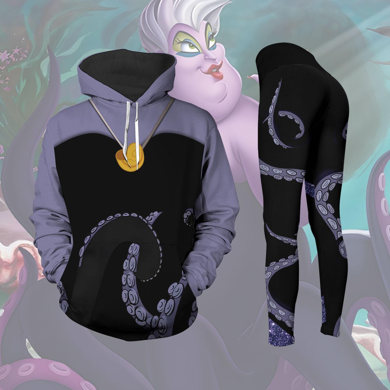 Little Mermaid Ursula Costume Cosplay 3D Hoodie, Ariel Princess Tshirt, Disney Trick Or Treat Tee, Halloween Pants, Disney Sweatshirt